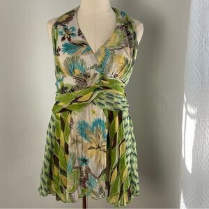 Bisou Bisou Y2K Halter Top Floral Whimsical Fairy Boho 70s Gypsy Hippie Large